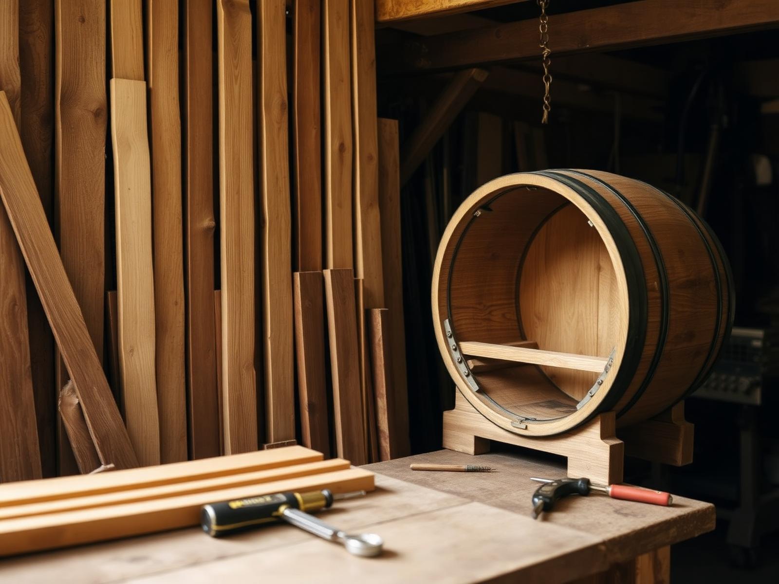Interior of a historic distillery warehouse with timber roof beams