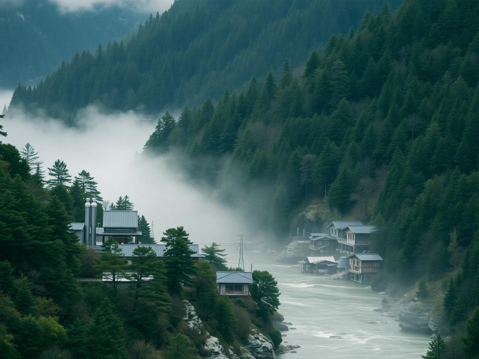 Mist-covered forested mountains in Japan, the environment surrounding the country's earliest malt whisky distilleries
